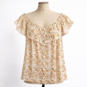 Old Navy Floral Smocked Button Peasant Top Sz XXL Ruffle Collar Boho Cottagecore